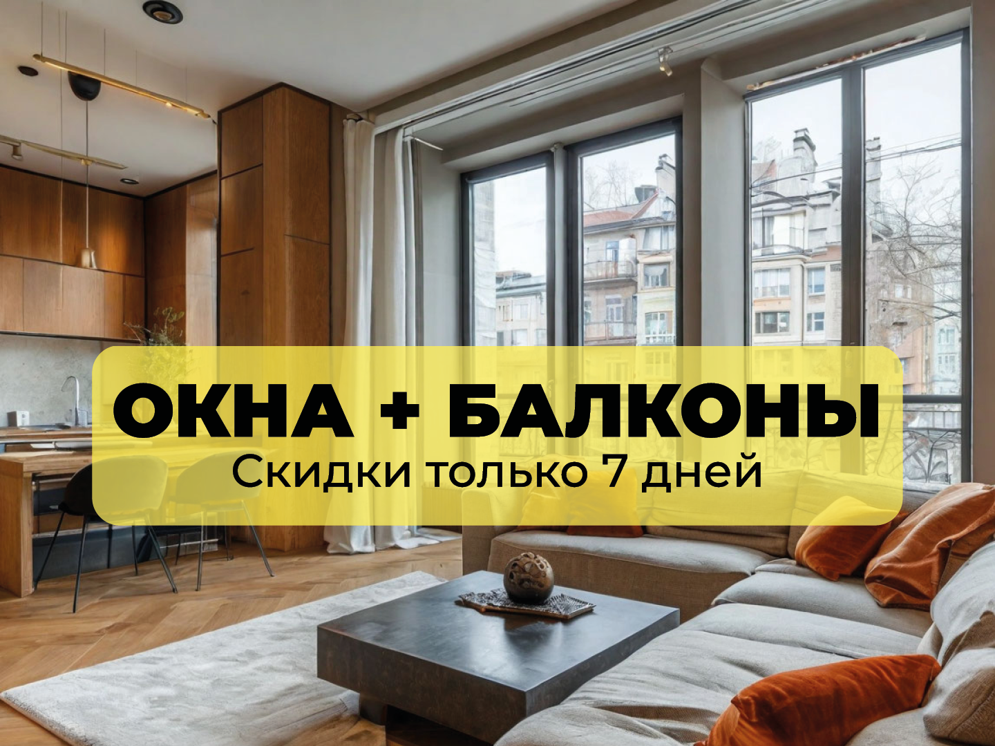 Окно трехстворчатое глухое/поворотное/глухое